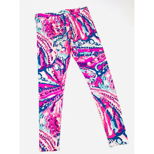Lilly Pulitzer Girls Leggings Size 12-14 Pink Aqua Blue Patterned